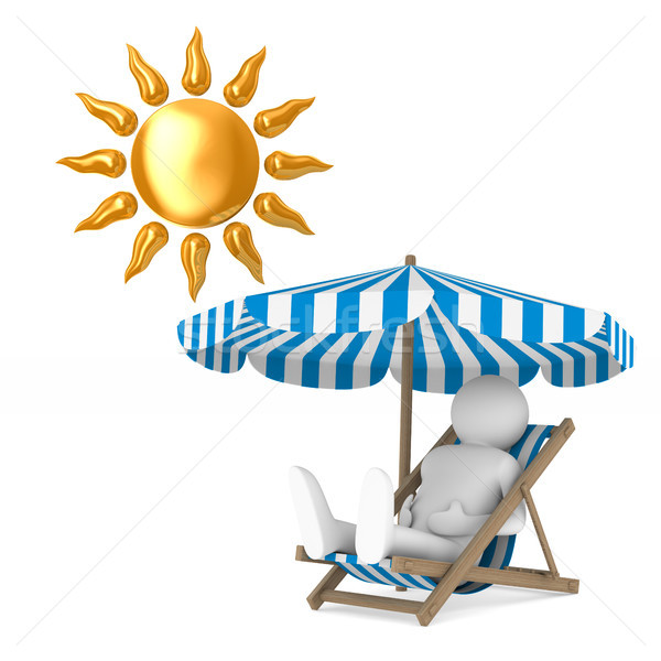 Chaise longue parasol soleil blanche isolé 3D [[stock_photo]] © ISerg
