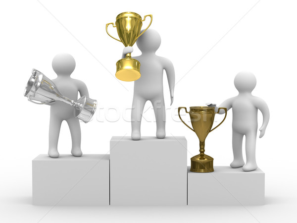 winners with cups on white background. Isolated 3D image Stock photo © ISerg