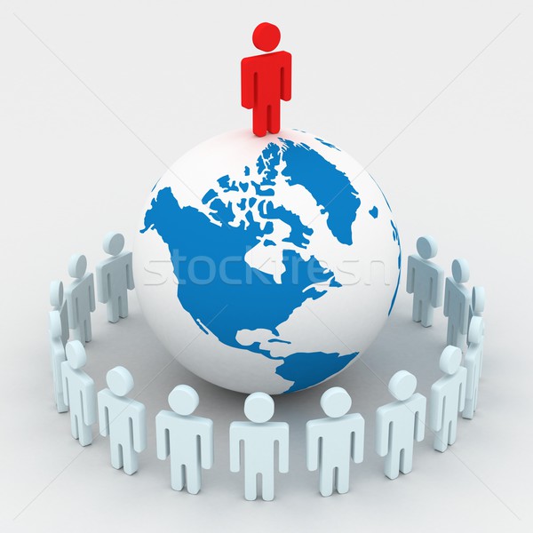 Groep mensen permanente wereldbol 3D afbeelding internet Stockfoto © ISerg