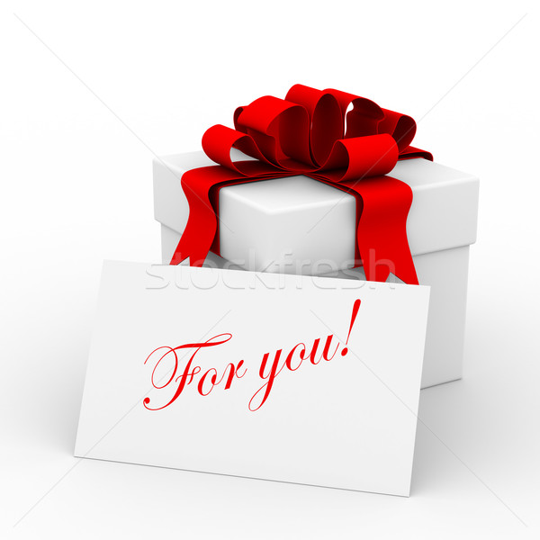 White gift box with a card. 3D image Stock photo © ISerg