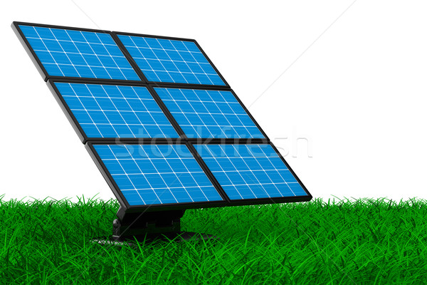 Stock photo: solar battery on grass. Isolated 3d image