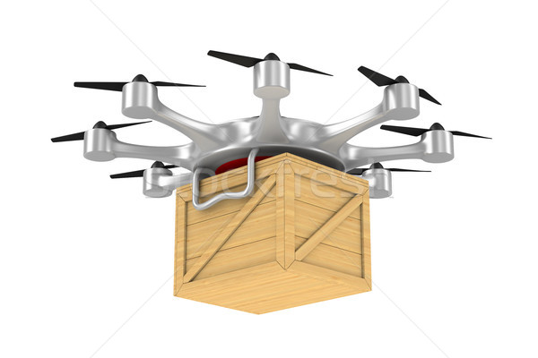 octocopter with wooden box on white background. Isolated 3d illu Stock photo © ISerg