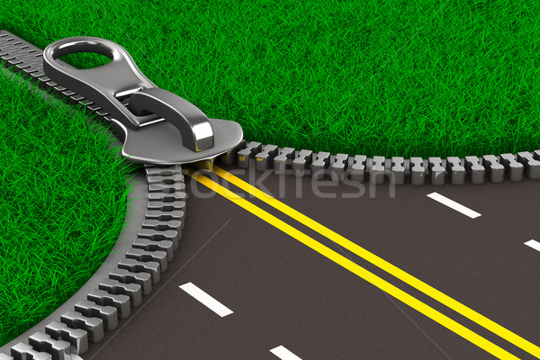 Zipper with grass and road. Isolated 3D image Stock photo © ISerg