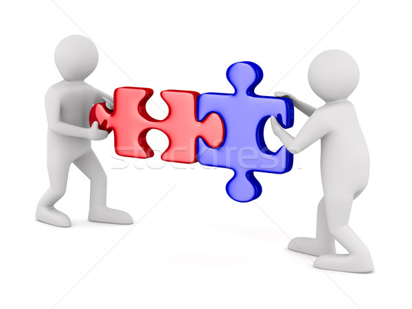 Two man with puzzle on white background. Isolated 3D image Stock photo © ISerg