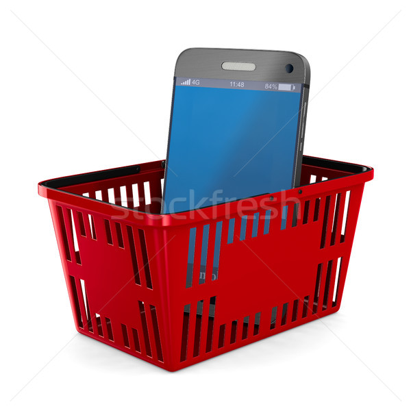phone in red shopping basket on white background. Isolated 3d il Stock photo © ISerg