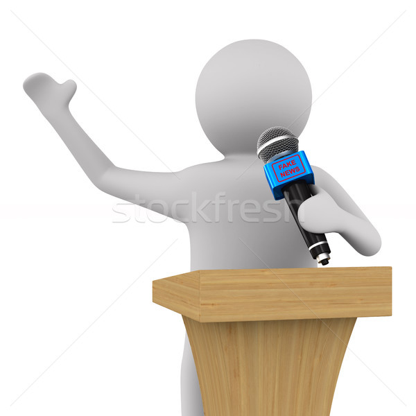 Fake news. man speaks with microphone on white background. Isola Stock photo © ISerg
