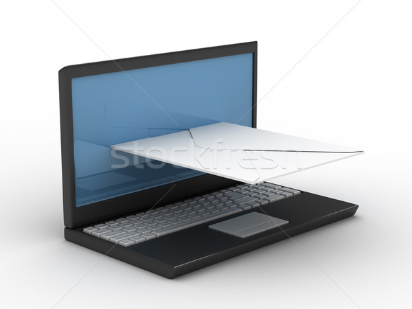 Foto stock: Laptop · chave · branco · isolado · 3D · imagem