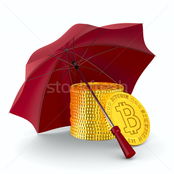 coin bitcoin and umbrella on white background. Isolated 3D illus Stock photo © ISerg