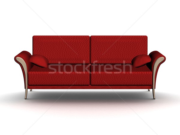 Сток-фото: красный · кожа · диван · интерьер · 3D · изображение