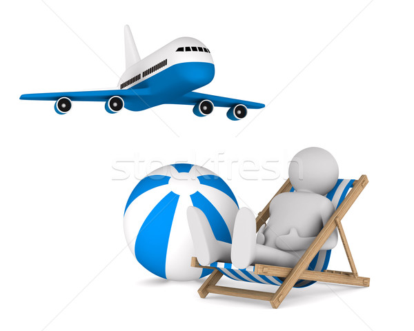 Man on deckchair and ball on white background. Isolated 3D image Stock photo © ISerg