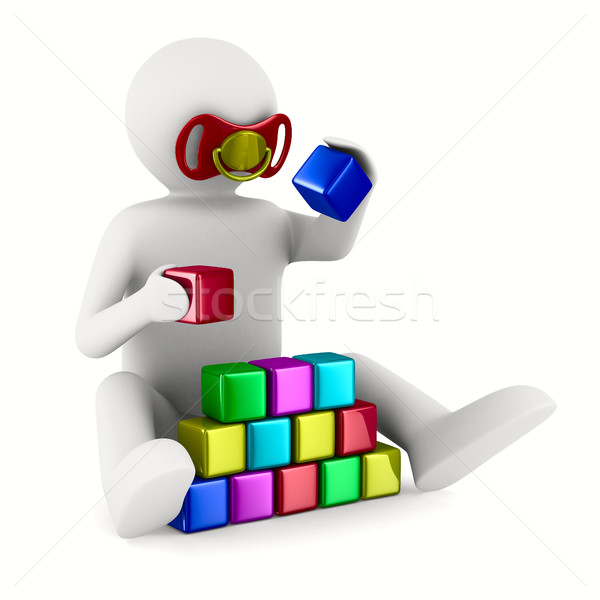 child plays cubes on white. Isolated 3D image Stock photo © ISerg