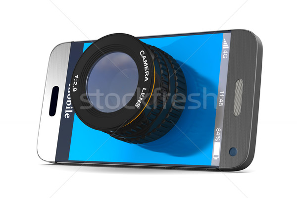 phone with lens on white background. Isolated 3D illustration Stock photo © ISerg