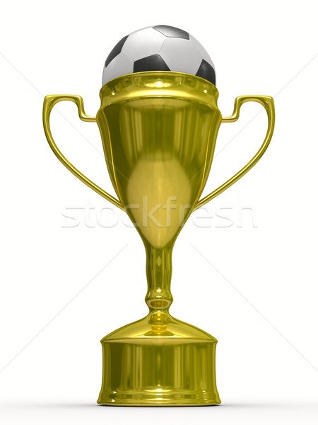 Stock photo: Gold cup winner with soccer ball. Isolated 3D  image