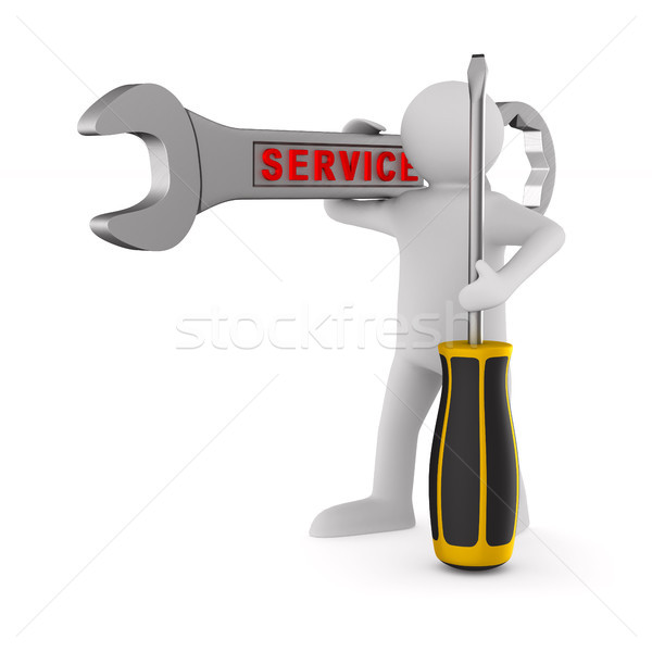 man with spanner and screwdriver on white background. Isolated 3 Stock photo © ISerg