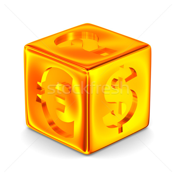 Cube with currency signs. Isolated 3D image Stock photo © ISerg