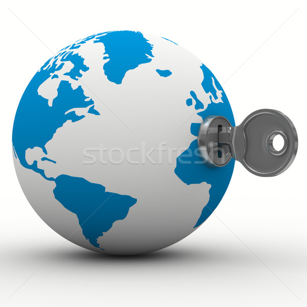 world and key on white background. Isolated 3D image Stock photo © ISerg