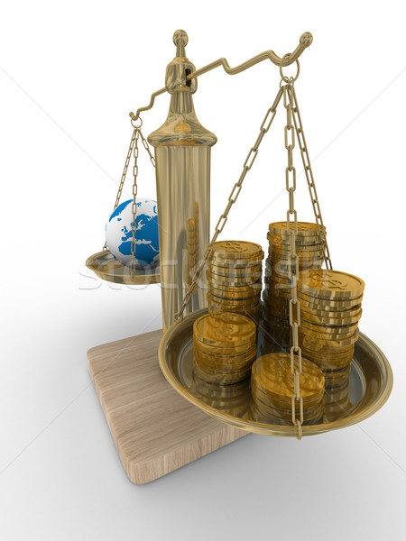 Cashes and the globe on weights. Isolated 3D image Stock photo © ISerg