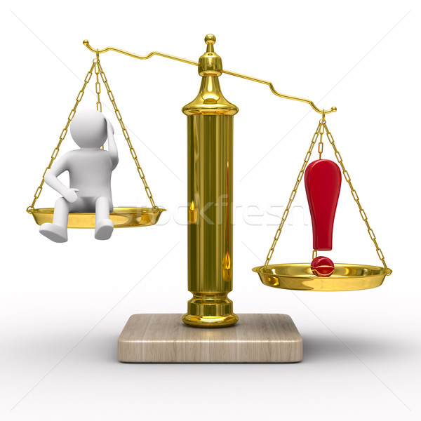 man and exclamation point on scales. Isolated 3D image Stock photo © ISerg