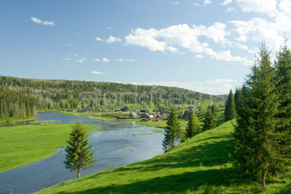 Summer landscape. Village on the river. Stock photo © ISerg