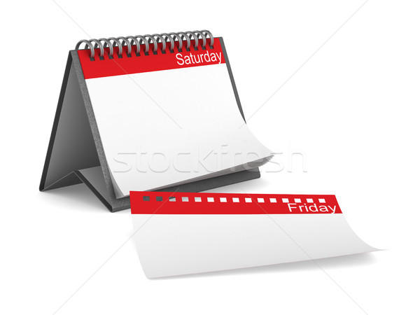 Foto stock: Calendário · sábado · branco · isolado · 3D · ilustração · 3d