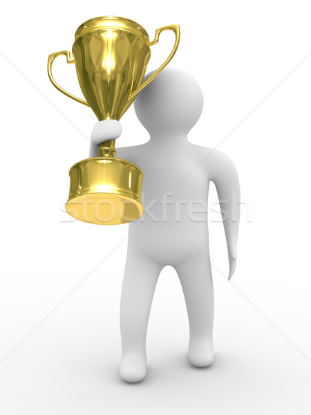 winner with gold cup on white background. Isolated 3D image Stock photo © ISerg