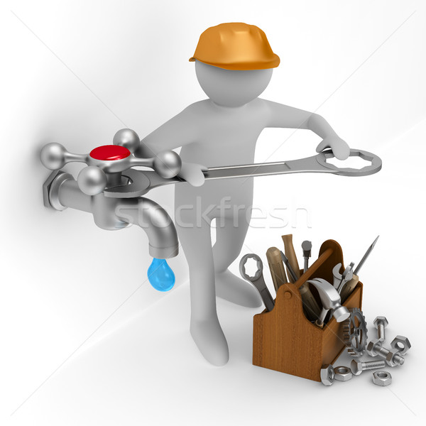 [[stock_photo]]: Réparation · robinet · d'eau · isolé · 3d · illustration · technologie · boîte