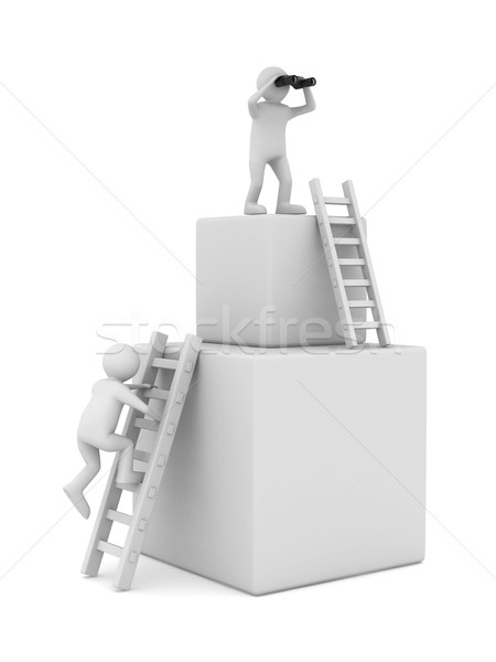 man on box and staircase. Isolated 3D image Stock photo © ISerg