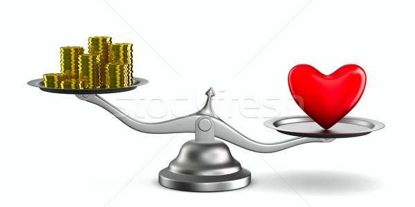 Stockfoto: Hart · geld · schalen · geïsoleerd · 3D · afbeelding