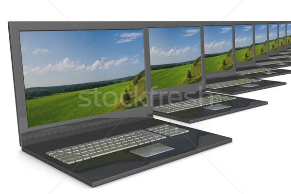 Zeile öffnen Laptops Landschaft 3D Bild Stock foto © ISerg