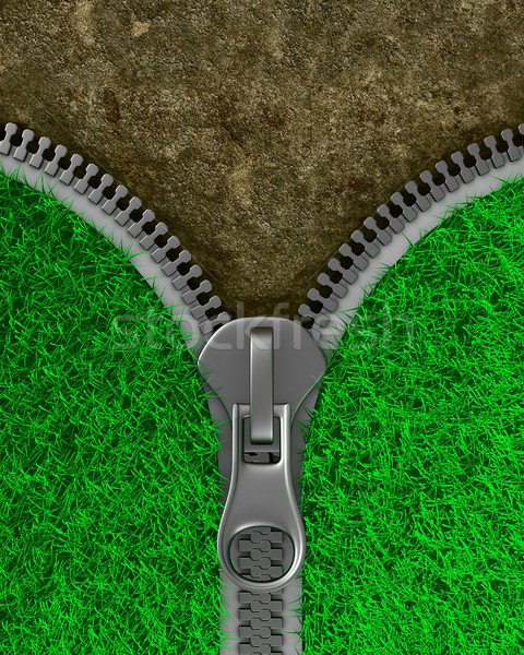 Zipper with grass and ground. Isolated 3D image Stock photo © ISerg