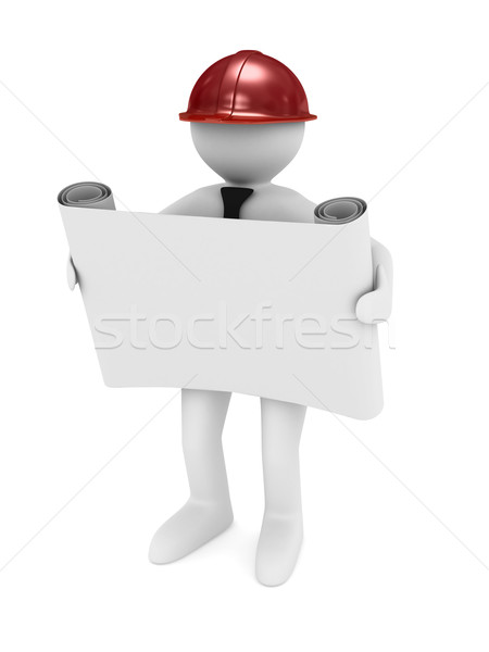 engineer in helmet on white background. Isolated 3D image Stock photo © ISerg