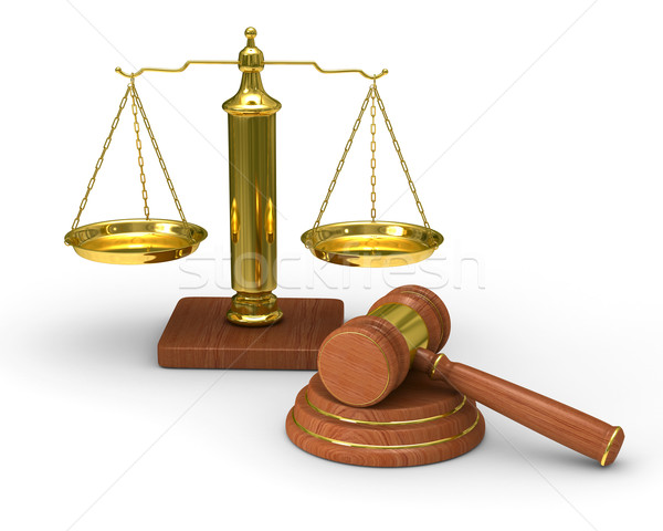 Scales justice and hammer on white background. Isolated 3D image Stock photo © ISerg