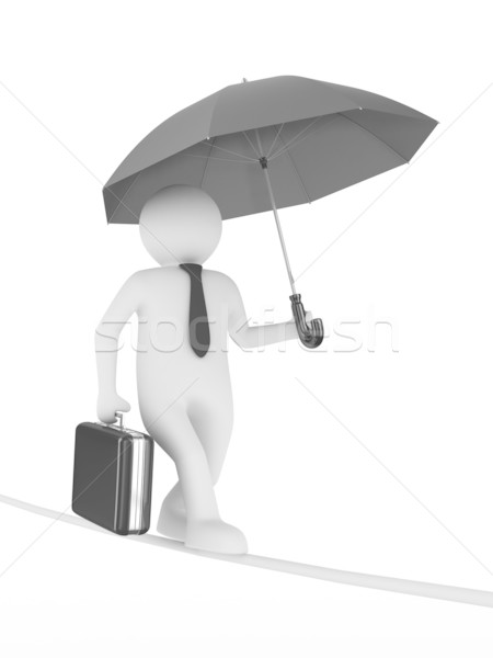 Stock photo: man balances on rope. Isolated 3D image