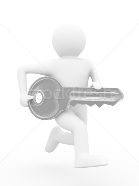 key and man on white background. 3D image Stock photo © ISerg