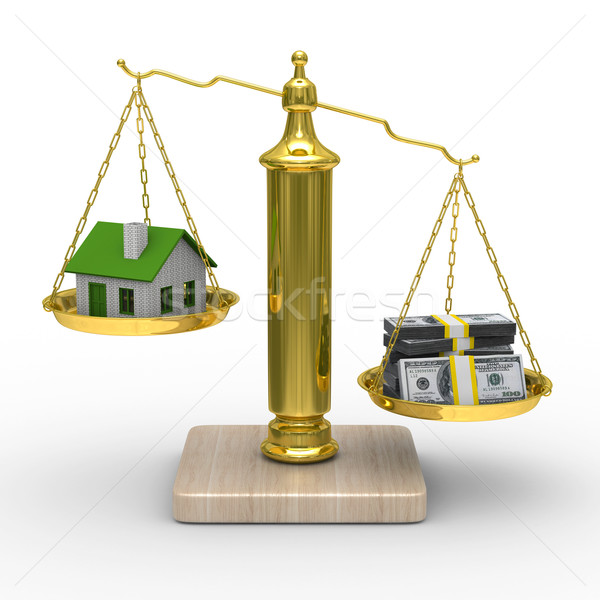 Stock photo: house and cashes on scales. Isolated 3D image
