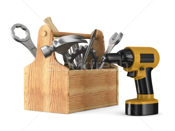 Wooden toolbox with tools. Isolated 3D image Stock photo © ISerg