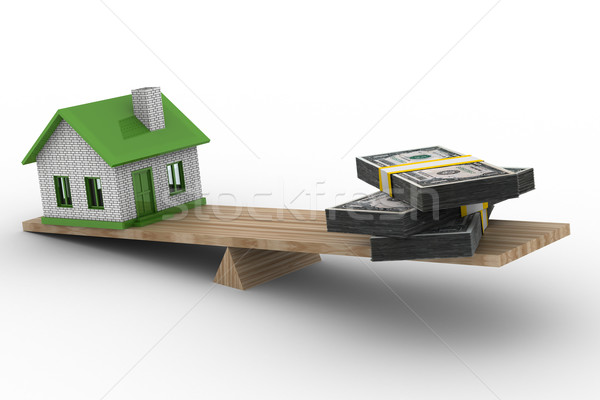 Stock foto: Haus · Geld · Skalen · isoliert · 3D · Bild