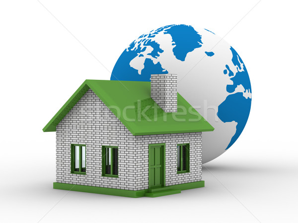 Small house and globe on  white background. Isolated 3D image Stock photo © ISerg