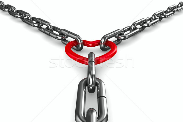 Chain and red heart on white background. Isolated 3D image Stock photo © ISerg