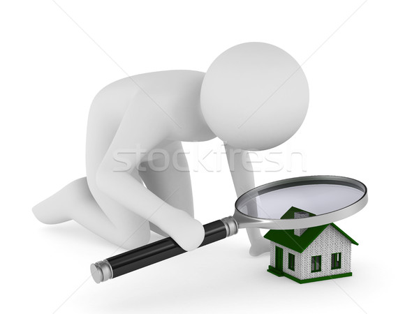 Man with magnifier on white background. Isolated 3D image Stock photo © ISerg