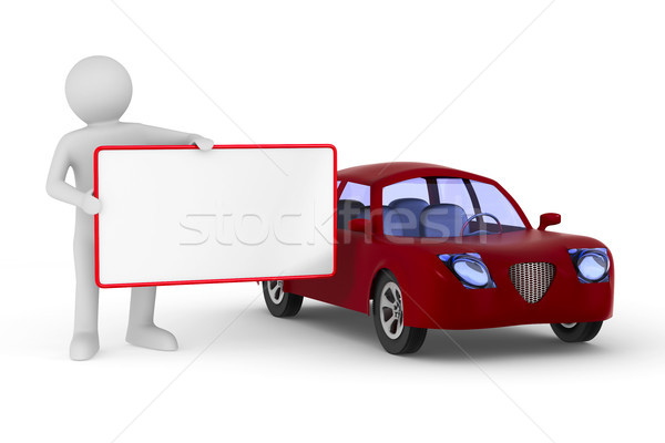 Man with banner and red car on white background. Isolated 3D ill Stock photo © ISerg