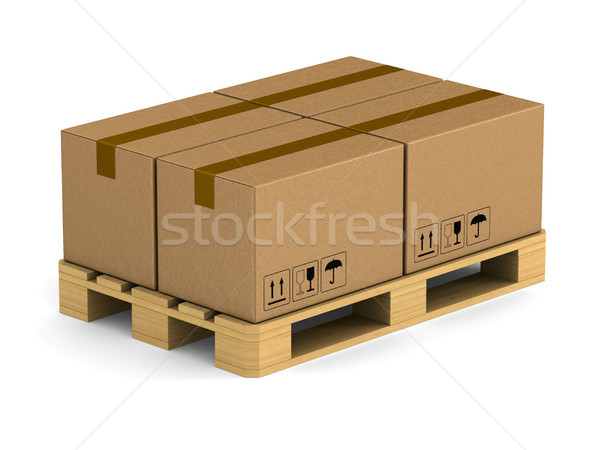 wooden pallet with cargo box on white background. Isolated 3D il Stock photo © ISerg