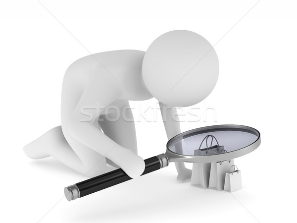 Stock photo: Man with magnifier on white background. Isolated 3D image