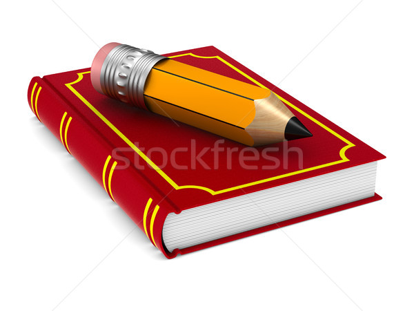 Closed red book and wooden pencil on white background. Isolated  Stock photo © ISerg