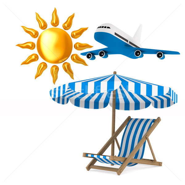 Deckchair and parasol and sun on white background. Isolated 3D i Stock photo © ISerg