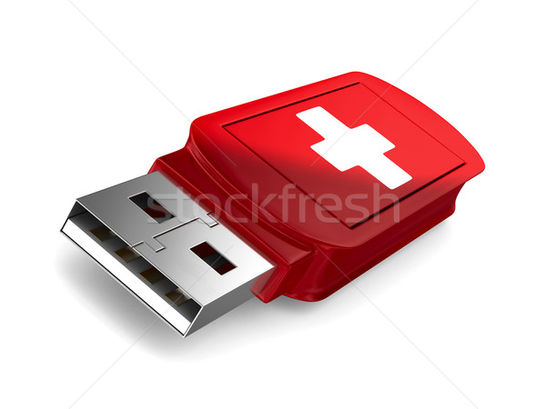 Foto stock: Resgatar · usb · flash · drive · branco · isolado · 3D