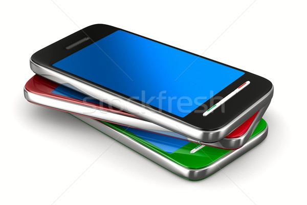 Drei Telefon weiß isoliert 3D Bild Stock foto © ISerg