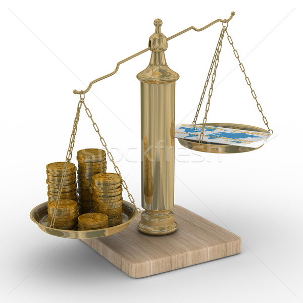 Stock photo: Credit card and coins on scales. Isolated 3D image