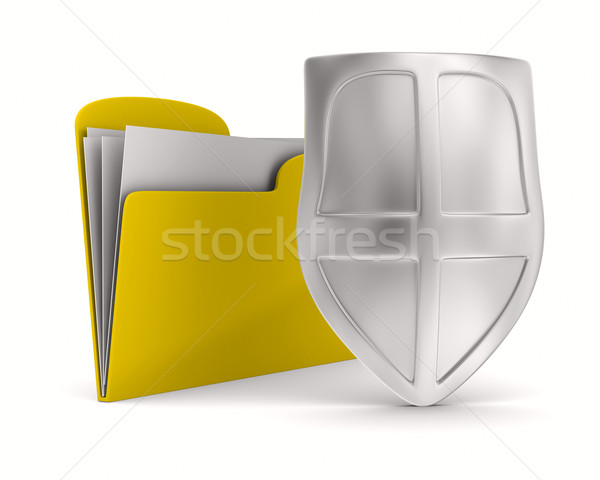 Yellow computer folder with shield. Isolated 3d image Stock photo © ISerg