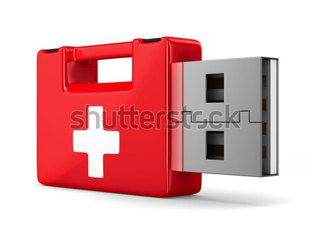 Stock photo: Red suitcase with white cross. Isolated 3D image